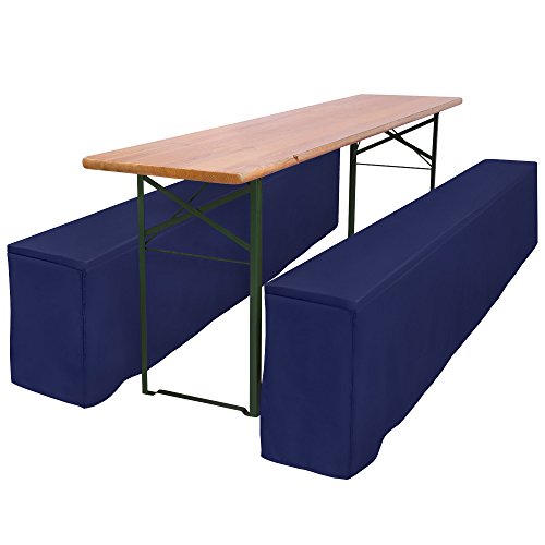 Beautissu® Comfort L gepolsterte Bierbank-Husse bodenlang 220x25x40cm 2 tlg Set für Bierzeltgarnitur – Dunkel-Blau - 2
