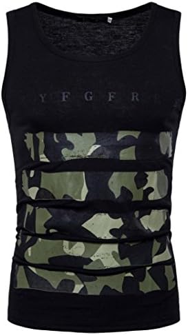 Kangrun Men's Casual Black and White Tank Top Mens Classic Inglet Vest Print Alphabet Camouflage O Neck Sleeveless Ultralight Bacteriostatic Seamless T-Shirt Tops Beach Vest (L, Black)