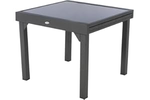 Hespéride - Table de Jardin Extensible Piazza Gris Graphite - 8 Places - Aluminium Antirouille Verre trempé - Meuble d'Extérieur Rallonge Coulissante