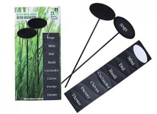 SET OF 2 METAL GARDEN HERB MARKERS WITH STICKERS ALLOTMENT