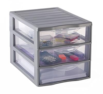 Sundis 4218013 Orgamix Mini Tour de Rangement avec 3 Tiroirs Moyen Modèle Polypropylène Argent 36,5 x 26 x 25,5 cm
