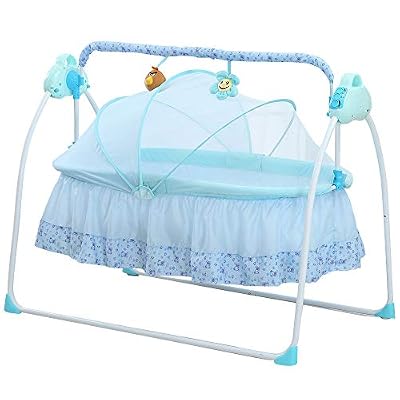 Decdeal Bébé Berceau Électrique Berceau Balançoire Musique à Bascule À Distance Panier De Couchage Lit pour Nouveau-Né Infantile