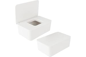 Anruyi 2 Stück Feuchttuch-Box Weiß Kindertuchbox Kunststoff Toilettenpapierbox Feuchttücher Spender Tücherbox Tissue Aufbewahrungskoffe Serviettenbox mit Deckel für Zuhause Büro