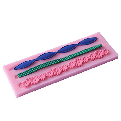 Gazechimp Silikon-Form für Fondant/Schokolade/Zuckerverzierung, für Cupcakes, Mehr Form – Rosa 3 Strings Blumen, 5,2 x 15,3 x 0,6 cm - 4