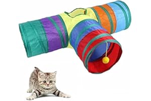 AIMICOCA Cat Tunnel with Play Ball, Foldable Rainbow Tunnel for Indoor Cat for Kittens Puppies Rabbits and Other Small Pets (3-Way)