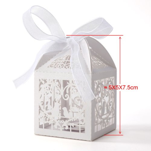 *Versand aus Deutschland* 50 x ivory Vogelkäfig-Entwurf Hochzeit Taufe Gastgeschenk Geschenkbox Kartonage Schachtel Geschenkschachtel Bonboniere Box Hochzeit Dekoration - 5