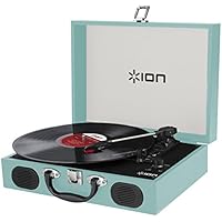ION Audio Vinyl Transport Portable Briefcase Style Vinyl Record Player Turntable with Built-In Stereo Speakers - Blue
