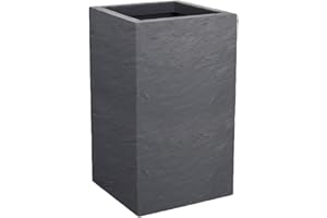 EDA Volcania'Up - Maceta Cuadrada Alta 36 L, decoración de Piedra de imitación – Zona de retención de Agua – 29,5 x 29,5 x 49,5 cm, Color Gris