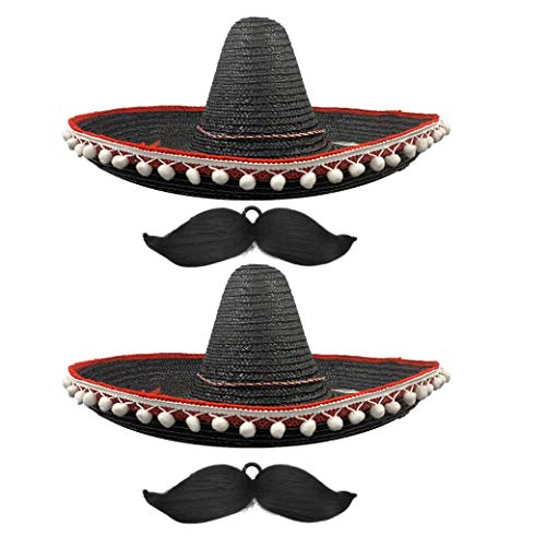 Stylex Couple Black Mexican Hat & Bendable Moustache Fancy Dress Accessory Sombrero