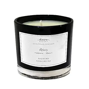 Divine Senses Frankincense & Olibanum Glass Jar Scented Candle | 25 Hours Burning Time | Natural Beeswax