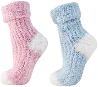 Womens Gorgeous Soft Fluffy Light Pink, and Blue Non Slip Bed Socks Slippers Fits Sizes UK 4-7