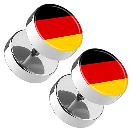 Piercingfaktor Runde Ohrringe Ohrstecker Fake Piercing Ohr Plug Flesh Tunnel Platte Stecker Fussball EM & WM Länder Flagge Fanartikel Deutschland