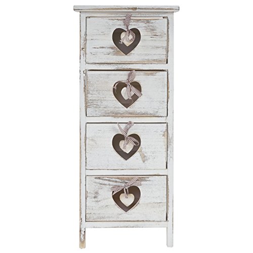 Kommode Forli, Schubladenkommode Schrank, 4 Schubladen mit Herzen 70x29x25cm, Shabby-Look, Vintage - 3