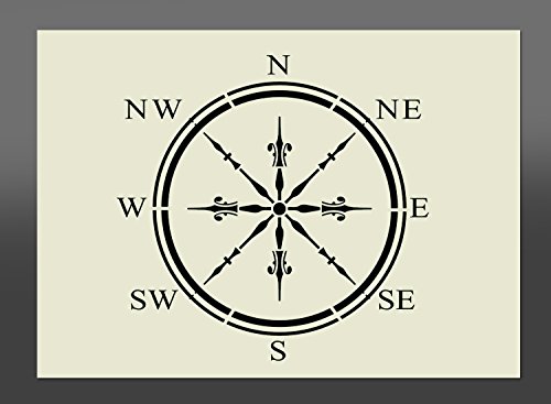 Apex Laser Ltd Compass Shabby Chic Mylar Stencil A4 297x210mm Wall Art, Furniture Stencil, Fabric Stencil