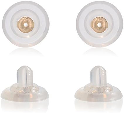 Universal EZback Earring Backs Soft Clear Silicone and 14k Yellow Gold Large 2 Pairs