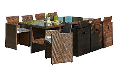 DCB GARDEN Salon de jardin Encastrable résine tressée marron 1 table + 8 fauteuils