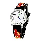 Kinderuhr Silikon Armband Uhr Wasserdichtes 3D lieblich Tiere Cartoon Digital Armbanduhr Zeit Lehrer Geschenk für Kinder kleine Mädchen Jungen (Schwarz Feuerwehrauto)