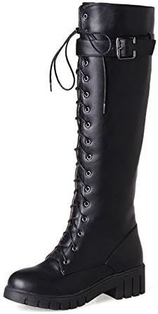 KingRover Women's Fashion Strappy Lace-up Round Toe Knee High Sexy Ladies Dress Boots