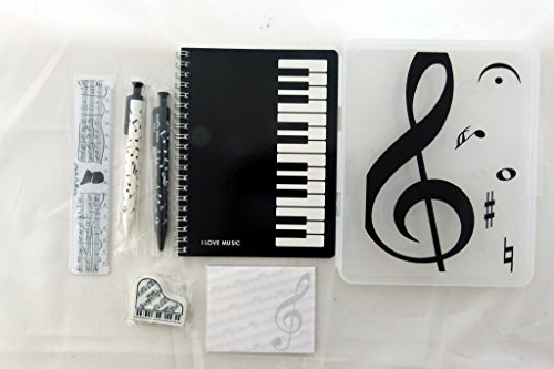 Preisvergleich Produktbild Musik Themed Briefpapier-Set - Weiß Tastatur Mäppchen, Lineal, mechical Bleistift, Stift, Radiergummi, Self-Stick-Hinweis & Notebook