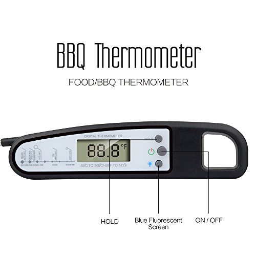 Malanzs Elektronisches Küchen- / Fleisch-Thermometer mit LCD-Anzeige, ideal zum Grillen, für Flüssigkeiten, Milch, Badewasser usw., Messbereich zwischen -50 °C und 300 °C schwarz