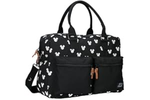 MYBAGSTORY Sac à langer - Mickey Mouse - Disney - Enfant - Bebe - Ecole - Maternelle - Garderie - Crèche - Taille 38 cm - Bretelles réglables - Noir