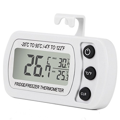 Digitales Khlschrankthermometer wasserdicht Gefrierschrankthermometer fr Gefrierschrank, Khlschrank, Tiefkhltruhe, Weinkhlschrank, Minibar, mit Kombinierter Halterung zum stellen, aufhngen oder Magnet, prziser Messbereich von -20 bis 50 (-4 bis 123) - LCD-Aeigege
