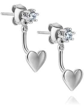 LillyMarie Damen Ohrstecker Silber farblos original Swarovski Elements Herz doppelt Satin-Beutel, Geschenkset...