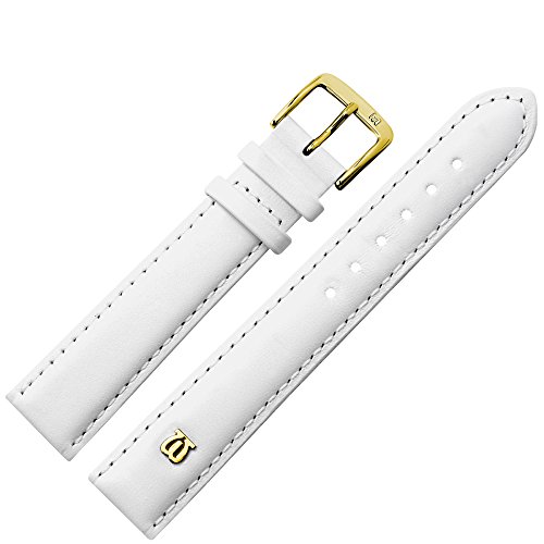 Uhrenarmband 18mm Leder glatt weiss mit Naht, Bombage - Ersatzarmband aus Rindsleder - leichte Polsterung, glatte Oberflche - Marburger Uhrenarmbnder seit 1945 - weiss / gold