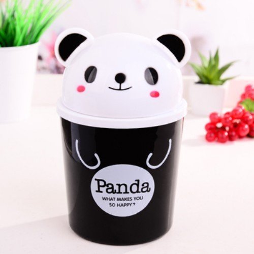 a-goo Cute Panda Mini Desktop Abfalleimer Swing Top Abfall Trash kann Bucket - 3