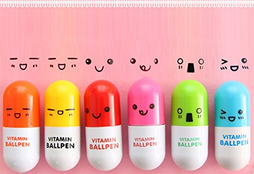 Cdet 6 Pcs Kugelschreiber Stift Gesichtsausdruck Englisch Kunststoff Ausdruck Pille Teleskop Stift Kapsel Stift Rot / Grün / Gelb / Blau / Orange / Rose Rot Kreativer Stift - 7