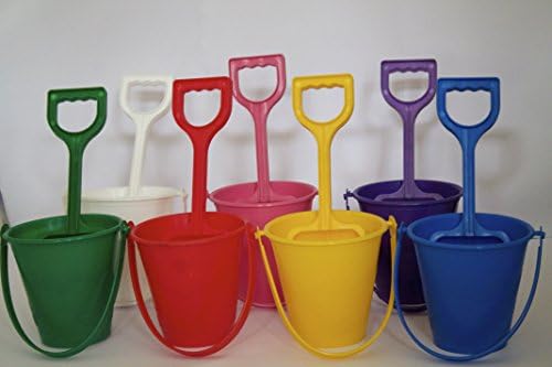 2 X Small 12Cm Seaside Patterned Bucket &amp; Spade Sets Colour: Red Buckets Yellow Spades