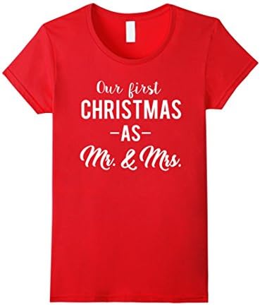 Women's Our First Christmas As Mr &amp; Mrs Married Couple T-Shirt Large Red