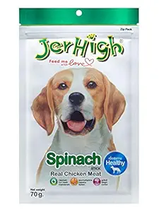 Jerhigh Chicken Dog Treats, Human Grade High Protein Chicken, Fully Digestible Healthy Snack & Training Treat, Free from by-Products & Gluten, Spinach 70gm (3 X 70g)