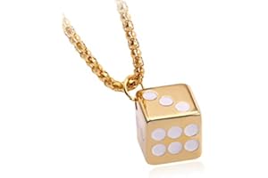 PIKALF Collana di dadi per uomo, collana con ciondolo dadi fortunati con catena da 23,6 pollici, collana punk hip hop, collana di buona fortuna, ciondolo amuleto, regalo di gioielli da casinò