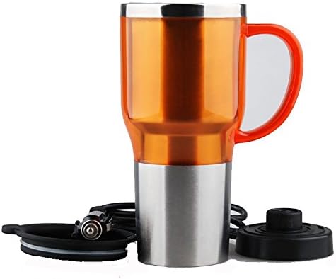 HuanLeBao Car Charge Cup Travel Electric Mug Stainless Steel Water Bottle Coffee Flasks,12/24v 450ML , Orange , 12V