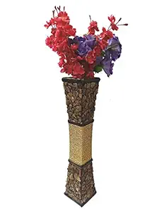 Spanglers Wooden Floor Flower Vase with Coconut Shell Chips and Golden Strip.