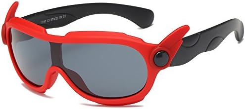 SojoS Kids Unisex Cute Sports Flexible Wing Decoration Lightweight UV400 Protection with Polarised Lens Sunglasses for Both Girls and Boys SK212 with Red Frame/Grey Lens