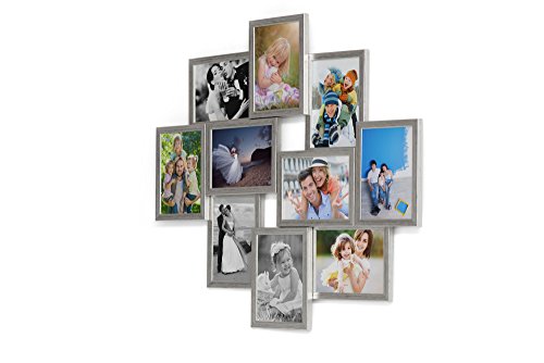 Holz Fotogalerie für 10 Fotos 13x18 cm - 3d 1002 Bilderrahmen Bildergalerie Fotocollage Rahmenfarbe Silber und Schwarz