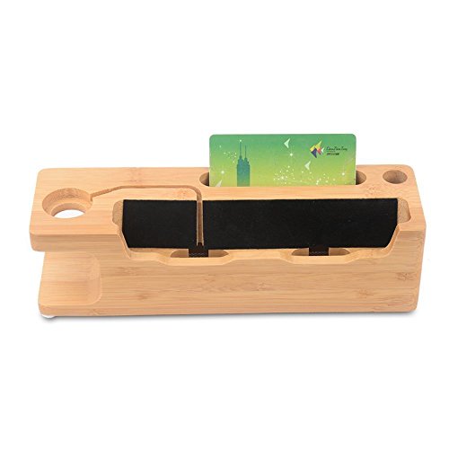 Apple Watch Ständer, WOWO Bambus Holz Ladestation iWatch Halterung Handyhalter Dockingstation Cradle Halter für Apple Watch 38mm 42mm Sport Edition und iPhone7 7 plus SE 6s 6s plus 6 6 Plus 5S - 4