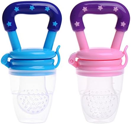 Baby Fresh Fruit Pacifier, Set of 2 Newborn Babies Soft Nipple Feeder Bottles BPA Free (Medium, Pink + Blue)