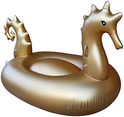 WZG Giant Inflatable Gold Seahorse Floating Raft Bath Island Swimming Pool Beach And Vacation Bed 275*140* ​​120Cm,Metallic