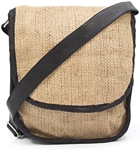 GreenEarthCo Ladies Shoulder Bag, Mini Messenger Bag, Cross Body Handbag, Handmade in Nepal from Natural Jute and Recycled Tyre Tubes