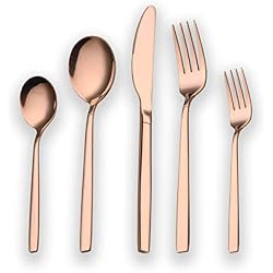 Berglander 30 pièces en titane plaqué or rose ensemble de couverts, 30 pièces cuivres ensemble de couverts, cuivres ensemble de couverts en argenterie couleur, service pour 6 (cuivre brillant)