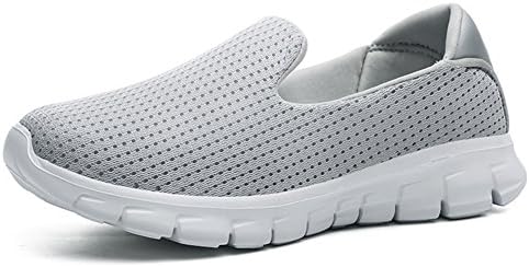 Greaten Women's Casual Slip-On Sneakers Lightweight Walking Shoes Loafers Flats Mesh Light Gray UK 4.5