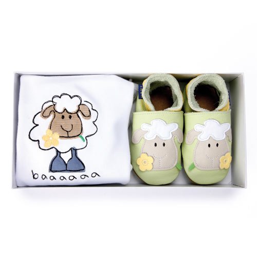 Inch Blue 1550 Slippers in Gift Box Sheep Motif Pastel Green / White