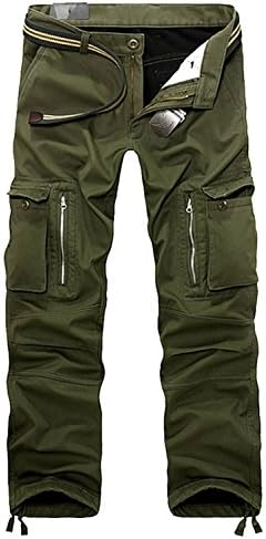FLYF Thicken Mens Winter Fleece Lined Cargo Pant Windproof Work Pants(Army Green #2)