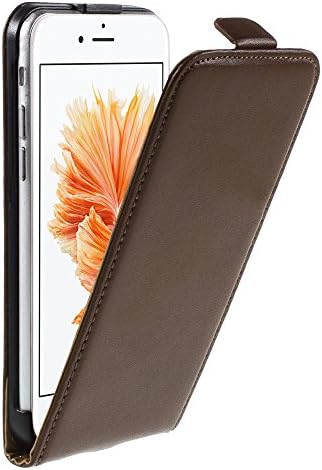 iPhone 7 Phone Genuine Leather Flip Case Slim Cover Up Down Brown+2 Screen Protectors (iPhone 7, Brown)