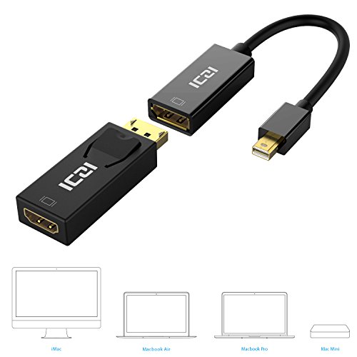 ICZI 4K Mini Displayport auf Displayport Adapter mit Displayport auf HDMI Adapter, Male zu Female, vergoldet Stecker, Schwarz, für Macbook, Kiebel KCSMOBILEGAMING PRO7-15, Sureface book und mehr (2 Stücke) - 4