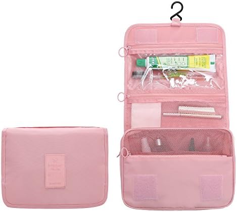 Hanging Toiletry Bag,Portable Multifunction Travel Organizer Cosmetic Make up Bag case for Women Girls with Hanging Hook for vacation (Pink)