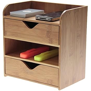 Groß Tischorganizer Schreibtisch Box mit 3 Schubladen aus Bambus